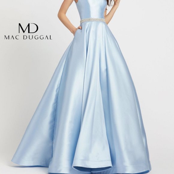 MAC DUGGAL 55237H JEWELED WAIST SATIN TWULL POWDER BLUE EVENING GOWN sz 6 - Picture 8 of 11